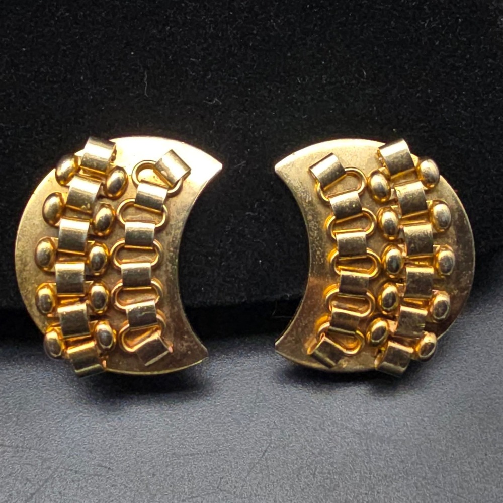 Crescent Moon Clip On Earrings with Chain Details Vintage Unique